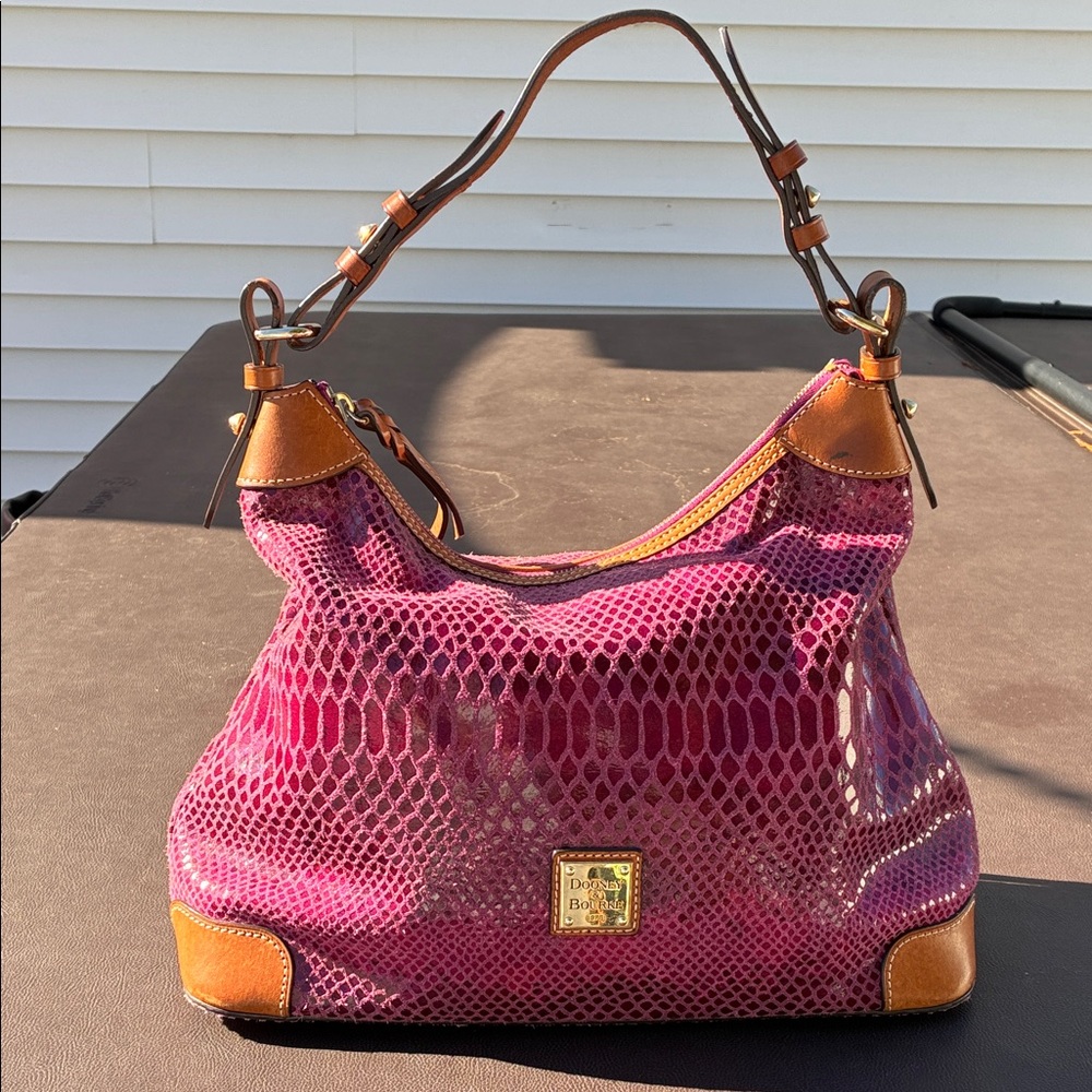 Dooney & Bourke Erica, snake skin Magenta and Tan Hobo Bag
